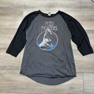 Foo Fighters Retro T Shirt Size XL Raglan Baseball Grey Black Grunge Rock